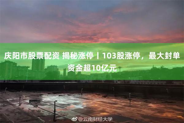 庆阳市股票配资 揭秘涨停丨103股涨停，最大封单资金超10亿元